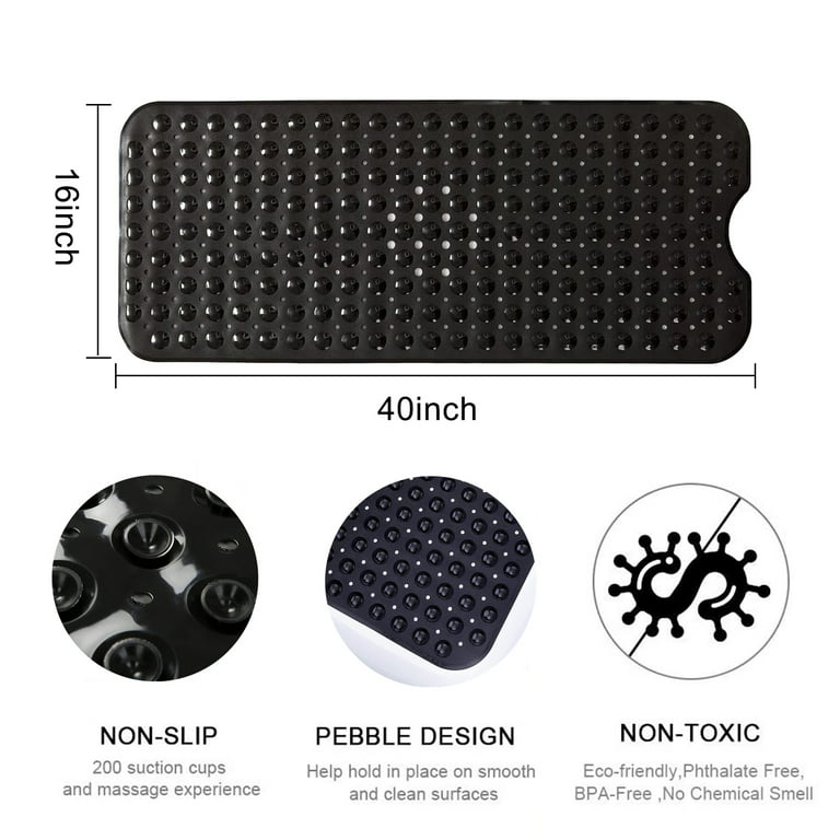 YINENN Bath Tub Shower Mat 40 x 16 Inch Non-Slip and Extra Large Bathtub Mat  with Suction Cups Machine Washable Bathroom Mats with Drain Holes Clear