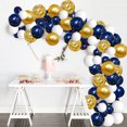 thumbnail image 1 of Kit con forma de arco para globos, 120 unidades, látex blanco, dorado y azul oscuro con lámina, 1 of 5