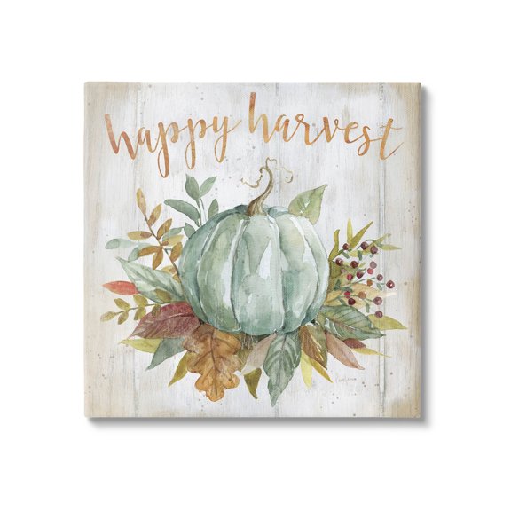 Stupell Industries Happy Harvest Seasonal Pumpkin Graphic Art Gallery Wrapped Canvas Print Wall Art, Design by Livi Finn