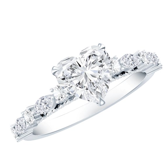 Rosec Jewels Moissanite Heart Engagement Ring 1 Ct with Authenticity Certificate 925 Silver (7 mm, D-VS1 Quality) - Ready to Gift for Women, US 7.00