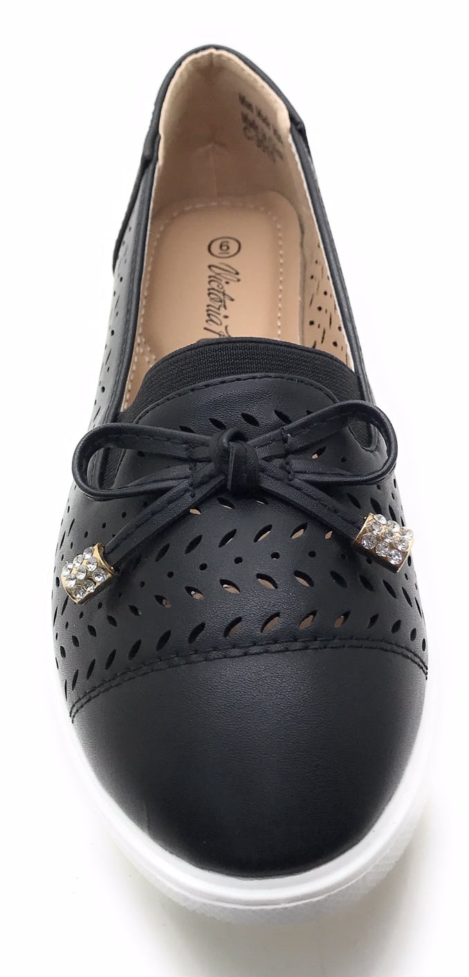 Victoria K Laser Cut Detail With Bow Tie And Gold Tipping Slip Ons (Women)