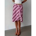 thumbnail image 3 of Multicolor Striped Asymmetrical Wrap Knee-Length Skirt For Women, Elegant Bodycon Flared Design, 3 of 7