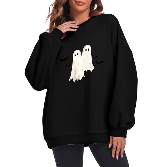 Inverlee Womens Halloween Sweatshirts Cute Pumpkin Ghost Graphic T-shirt Going Out Round Neck Sweatshirt Long Sleeve Tunic Pullover Tops Halloween Gifts