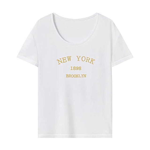 Camiseta para mujer, ligera, a la moda, con cuello redondo, para viajes en la calle, uso diario S