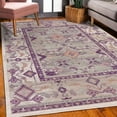 thumbnail image 3 of Tribal Area Rug with Non-Slip Backing, Triangles and Flowers Old People Art from the Past Squares Geometric, Quality Carpet for Bedroom and Dorm Room, 5.2' X 7.6', Plum Pearl, by Ambesonne, 3 of 6