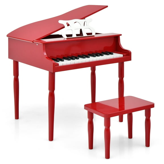 Costway 30-Key Classic Baby Grand Piano Toddler Toy Wood with Bench & Music Rack Red