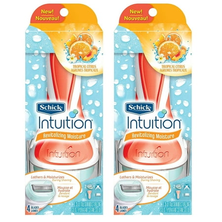 Schick Intuition Revitalizing Moisture Tropical Citrus Razor with 2 Refill Blade Cartridges (Pack of 2)