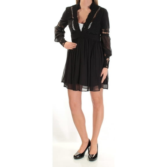 FREE PEOPLE $168 Womens New 1071 Black Embroidered Lace Empire Waist Dress 2 B B
