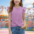 thumbnail image 2 of Mwjwdo Savings Girls T Shirts Ruffle Sleeve Twist Front Tshirts Summer Casual Crewneck Tees Tops 5-13 Years Cute Tops Purple 5 Years, 2 of 9