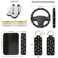 thumbnail image 5 of Jeiento Skull Car Accessories Sets 13 Pack Car Seat Cover Split Covers Steering Wheel Cover Seatbelt Pads Trash Can Auto Rear View Mirror Covers Cup Coasters Black Lipstick Holder Keychain, 5 of 7