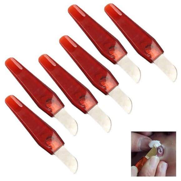 SquEqu Paquete de 6 cuchillos para quitar maíz, mini cuchillos, afeitadora de pedicura de acero inoxidable, limpiador de cutículas para almohadillas de eliminación de maíz, almohadillas adhesivas para