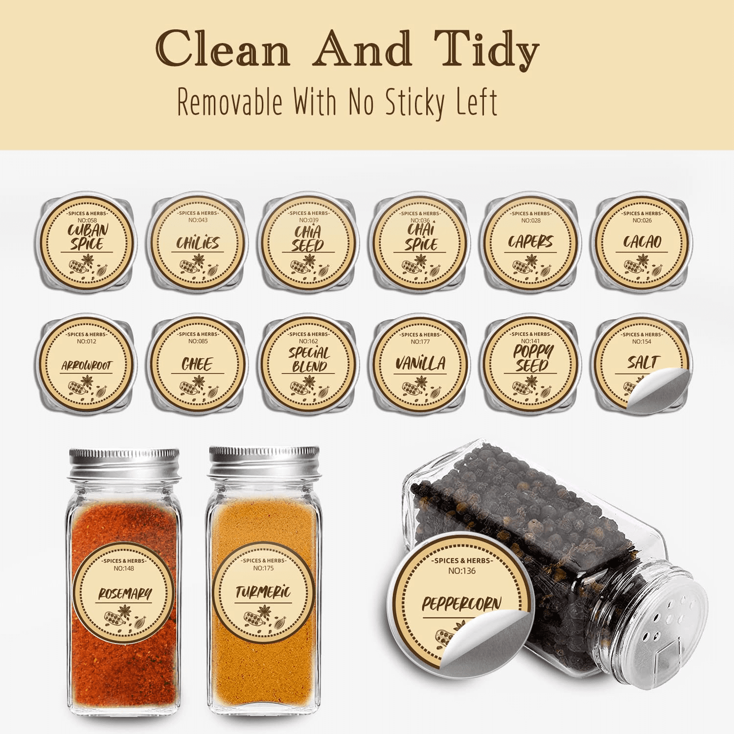 225 PCS Spice Jar Labels, Does't Include Jars,184 Preprinted 41 Extra  Write-On Labels for DIY, Waterproof, Oil Resistant, No Residue Herb  Seasoning Labels for Kitchen Pantry. (1.18x2.2, Black) 
