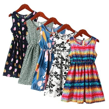 

LYMAYTER Kids Toddler Girls Summer Floral Dresses Sleeeveless Casual Sundress Skirt A-Line Onesies Cotton Dress for 3-12T