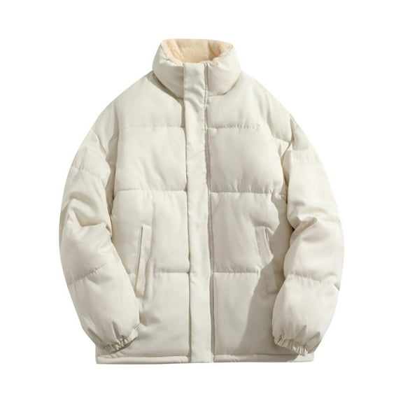 Aimik Men's Thermal Fleece-Lined Puffer Jacket Stand Collar Thicken Warm Down Coats Windproof Winter Sherpa Padded Coat-Beige XXXL
