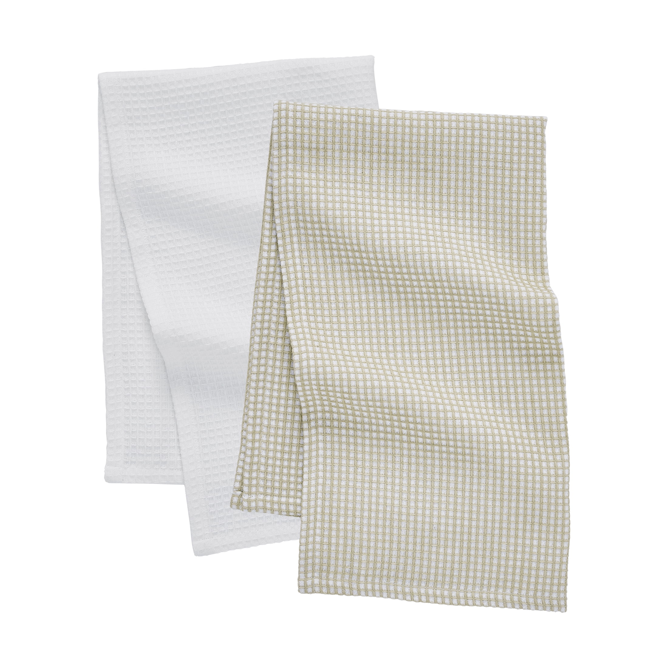 My Texas House Stripe Waffle 16" x 28" Cotton Kitchen Towels, 2 Pieces, White