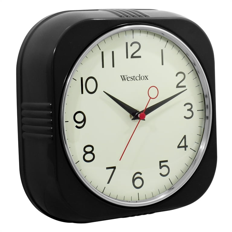 Westclox 1950's Retro Analog QA Wall Clock, 9.5 inches, Black