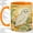 Orange, variant on White Owl Floral Sunburst Coffee Mug, Snowy Owl Mug, Morning Tea Cup for Home, Pale Bird on Branch with Yellow Flowers and Green Leaves, Woodland Raptor Art, Wildlife Birdwatcher