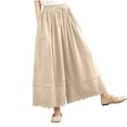 thumbnail image 4 of lulshou High Waisted Pants for Women Vintage Bohemian High-Waisted Wide-Leg Straight Pants - Elastic Waist, Plus Size Available, Ruffled Lace Leg, Versatile for Daily Wear, White, XXL, 4 of 5