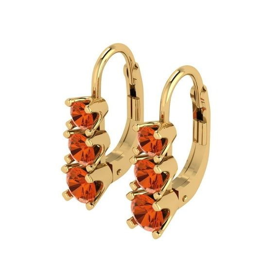 1.06Ct Brilliant Round Cut Drop Dangle Red Diamond 18K Yellow Solid Solid Gold Everyday Dainty Earrings Lever Back