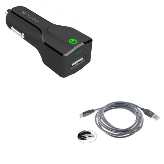 USB Port Fast 18W Car Charger w Charger Cord Type-C 6ft USB Cable M4K for Acer Liquid Jade Primo - Alcatel PulseMix, 7, Idol 5S 5 4S - ASUS Zenfone V Live, ROG Phone, AR 6 5z 4 Pro