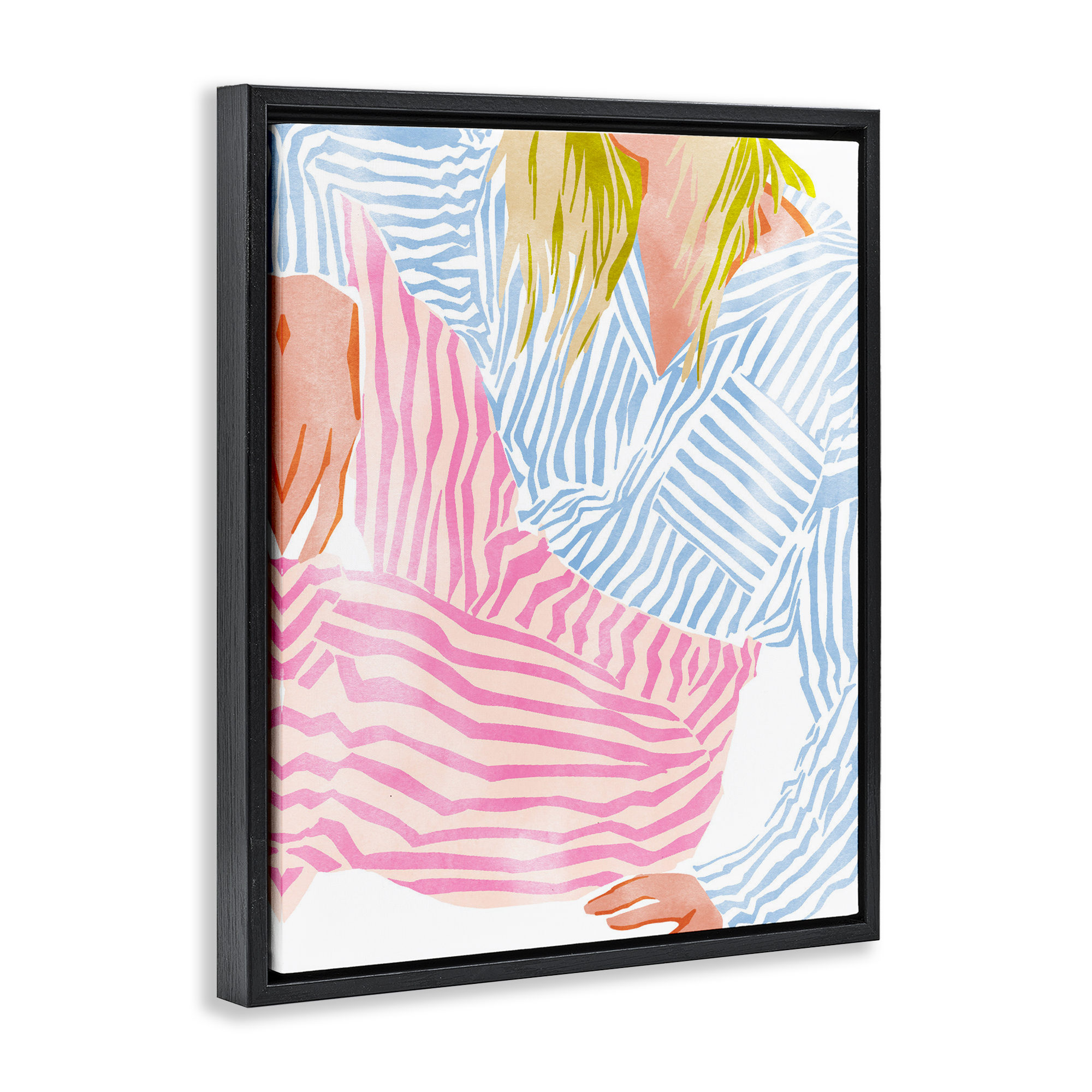 Female in Pastel Stripes Black Framed Floater Canvas Wall Art, design by Ziwei Li