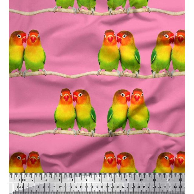 Soimoi Poly Georgette Fabric Branch & Colorful Parrot Bird Fabric Prints by Yard 52 Inch Wide
