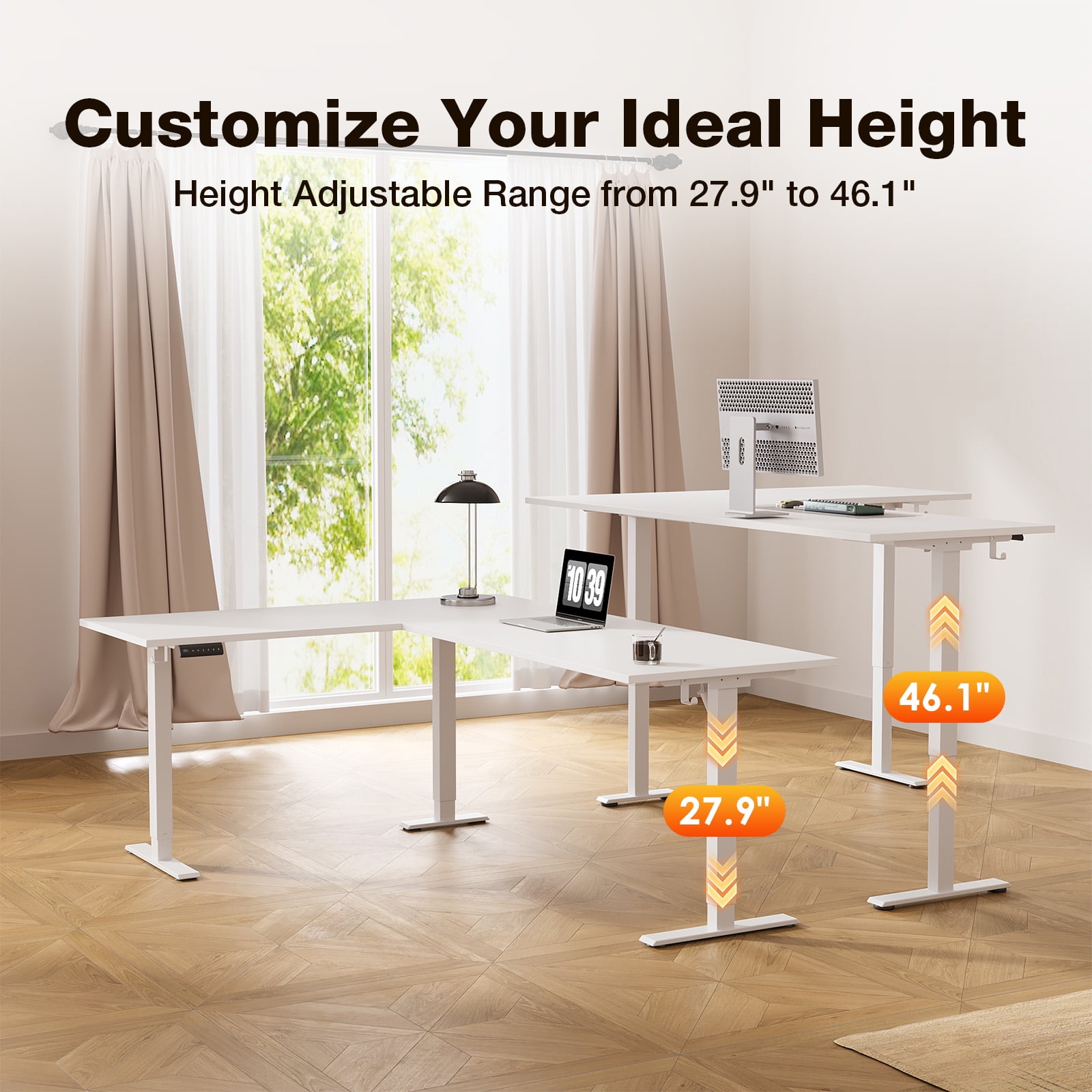L-Shaped Standing Desk 63 x 47 inch, Height Adjustable Electric Corner Standing Desk, Sit-Stand Computer Desk for Home Office, White