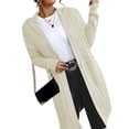 thumbnail image 2 of Cárdigan informal liso con capucha, manga larga, color beige, talla grande (para mujer), 2 of 5