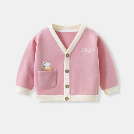 

Spazoro Long Sleeve Loose Sweaters For Girls Casual Cute Print Buttondown V-Neck Toddler Baby Girls Cardigan Pink Size 3 T