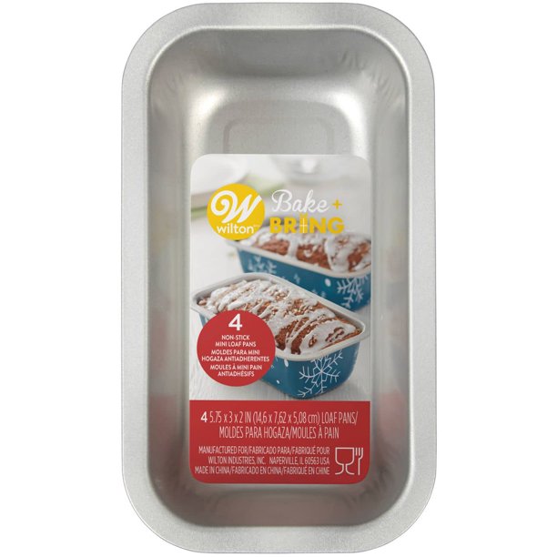 Wilton 6.5" x 3.7" 4pk Tinplate Bake n' Take Mini Loaf Pans Walmart
