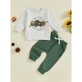 thumbnail image 4 of Baby Toddler Boy 2 Piece Fall Outfit, 0 6 12 18 24 Months 2T 3T 4T Letter Tractor Print Long Sleeve Sweatshirt Elastic Waist Pants with Pockets Clothing Set, 4 of 9