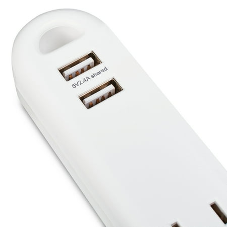 onn. Extension Cord Surge Protector with 1 AC Outlet and 2 USB Ports, 6ft Power Cord -white