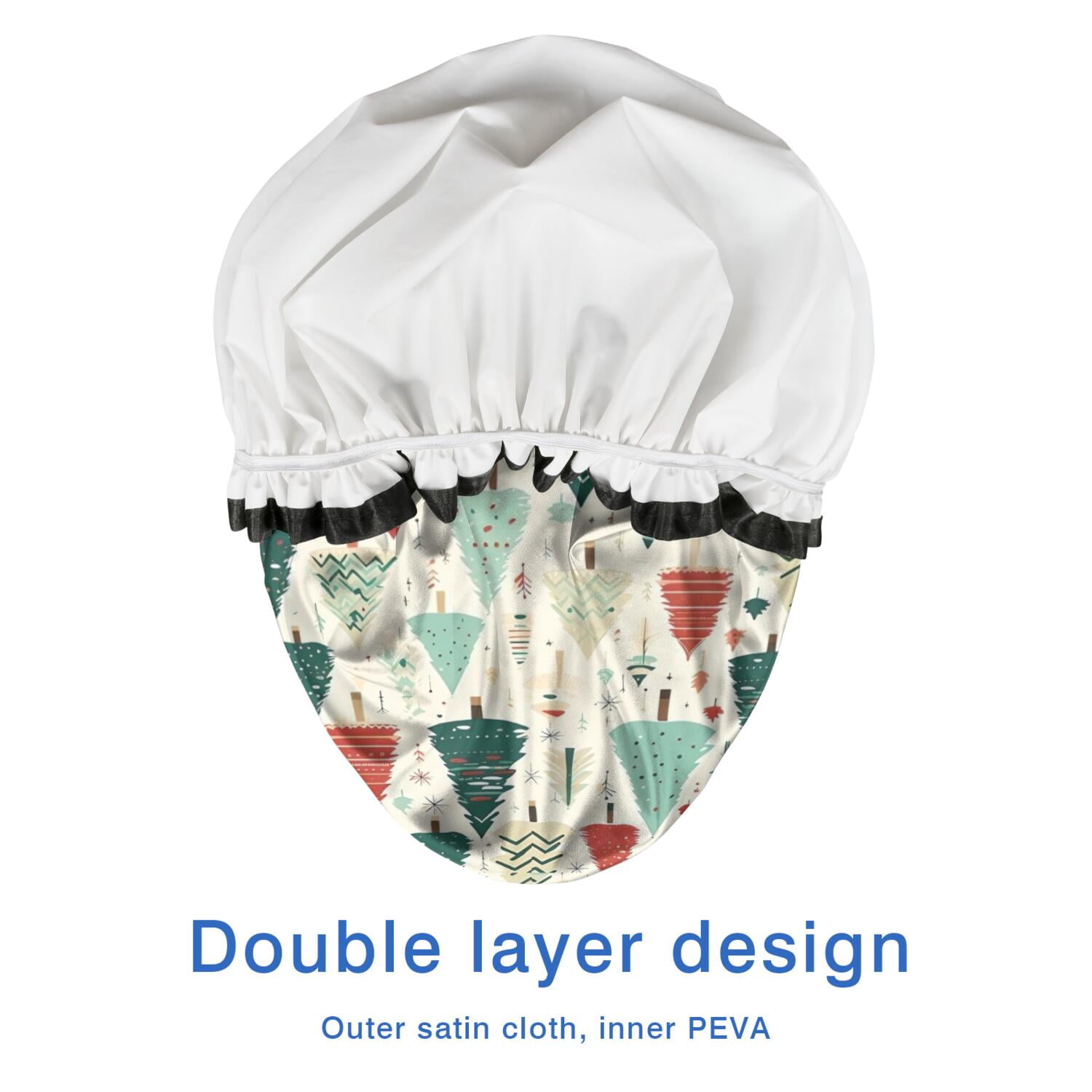 Shower Caps,Beige Christmas Tree Pattern Waterproof Shower Cap for Women 4 Pieces,Double Reusable Hair Cover for Shower PEVA Elastic Stretch Hem