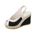 thumbnail image 2 of Hurxie Womens Wedge Sandals Peep Toe Espadrilles Platform Ankle Strap Slingback Comfort Summer Dressy Shoes Black 42, 2 of 7
