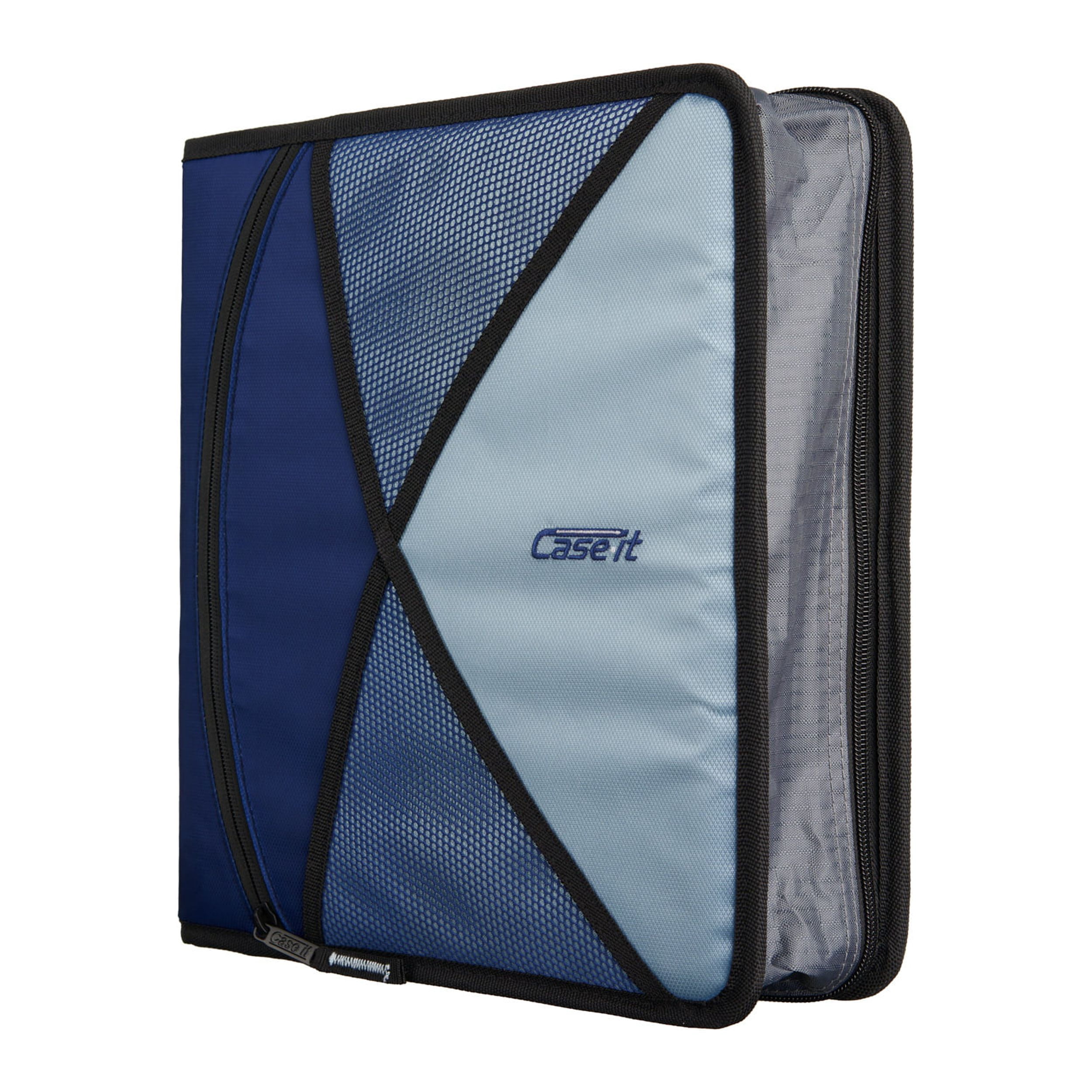 Case•it Dual, Two 1.5 Inch D-Ring Zipper Binder, 3-inch Capacity, With Two hold-down pages, Assembled Product Height 13", Dual-132 Blue