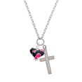 thumbnail image 2 of Delight Jewelry Silvertone Hot Pink Large Cheetah Print Heart Everlasting Love Engraved Cross Zoey Necklace, 28", 2 of 4