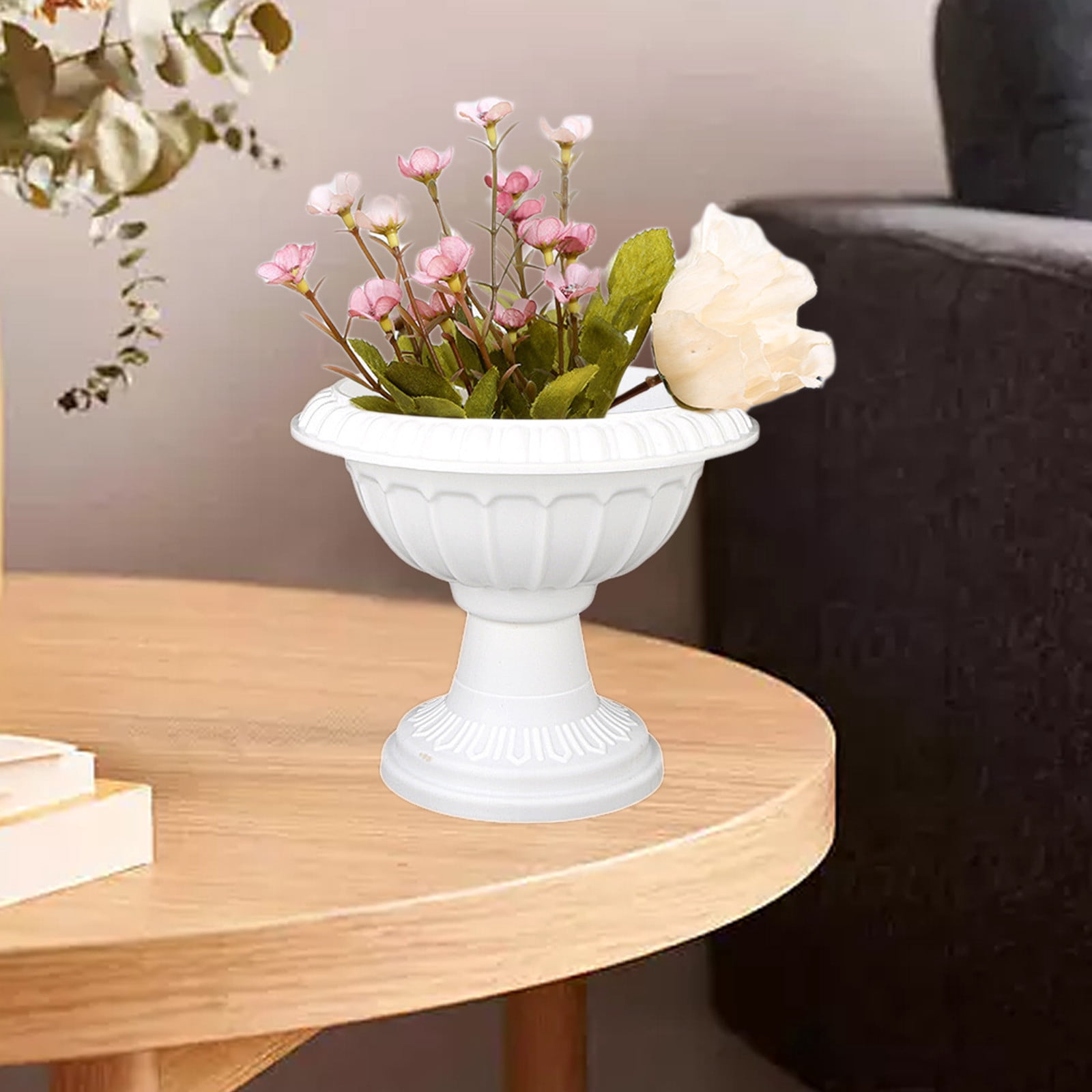 European Roman Style Plastic Flower Pot With Detachable Design,Decorative Planter For Artificial Floral Arrangements And Indoor Gardening Enhancement In Living Room Decor(White)
