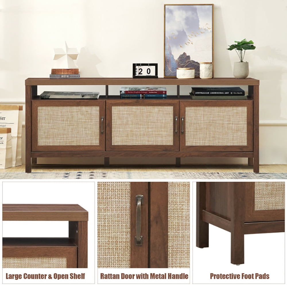 Finihen TV Stand, TV Cabinet, Universal TV Stand Entertainment Media Center for TV's up to 65 Inch, Media Entertainment Center with Storage, for Living Room, Bedroom, Walnut