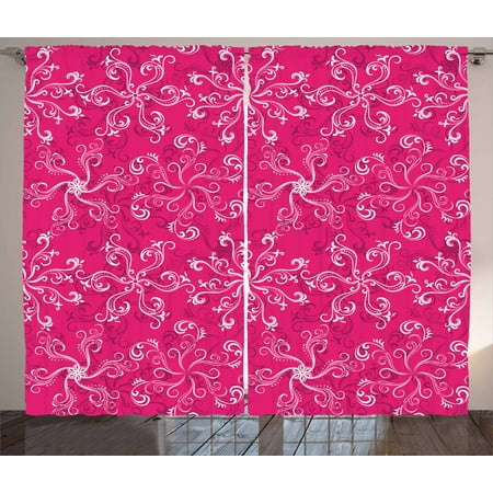 Hot Pink Curtains 2 Panels Set Floral Arrangement Pattern On Hot