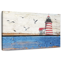 Elephant Stock Classic Lighthouse Wall Art - Horizontal Canvas Wall Art - Living Room Wall Decor - Nautical Canvas - Blue And Brown Decor - 45" x 30"