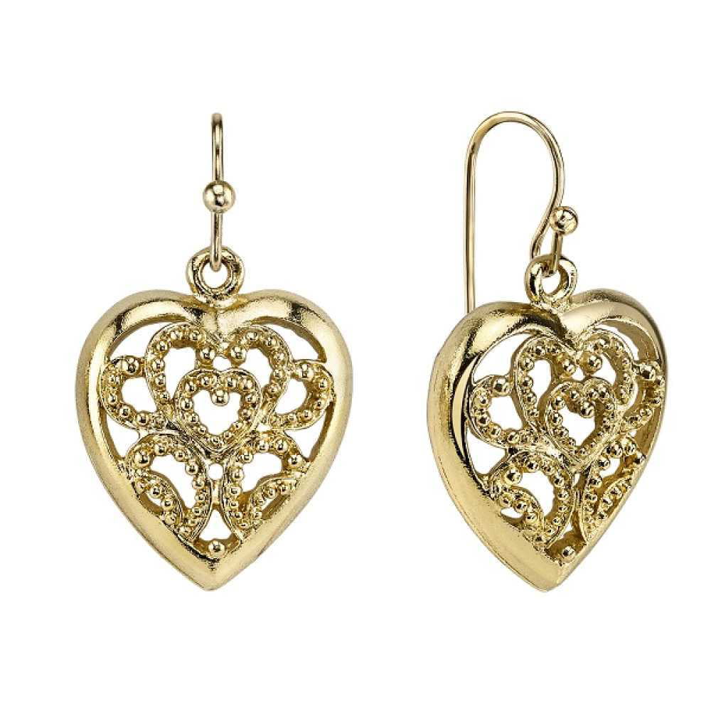 1928 Jewelry Womens Alloy Gold-Tone Filigree Heart Vintage Costume Drop ...