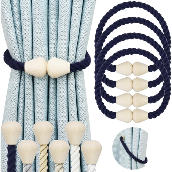 Magnetic Curtain Tiebacks 4 Pack Cotton Boho Curtain Tie Back Decorative Rope Holdbacks for Curtains Draperies Outdoor Window Treatment Holdbacks, Cream
