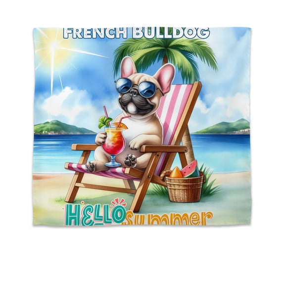 French Bulldog Hello Summer Beach Theme with Sunglasses and Tropical Cocktail Tapestry Dog Lover Gifts Wall Hanging Backdrop Home Decor - 00009