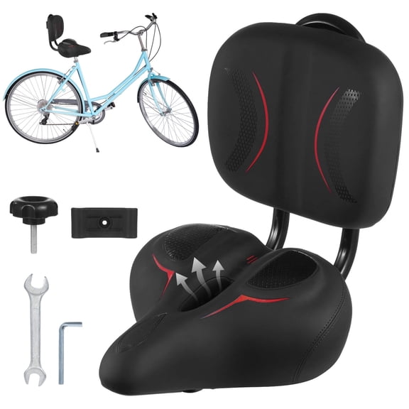 Bike Seat with Backrest, Oversized Ergonomic Seat Cushion with Adjustable Backrest, Wide Bicycle Saddle with Hollow Center for Tricycles, City Bikes, Exercise Bikes