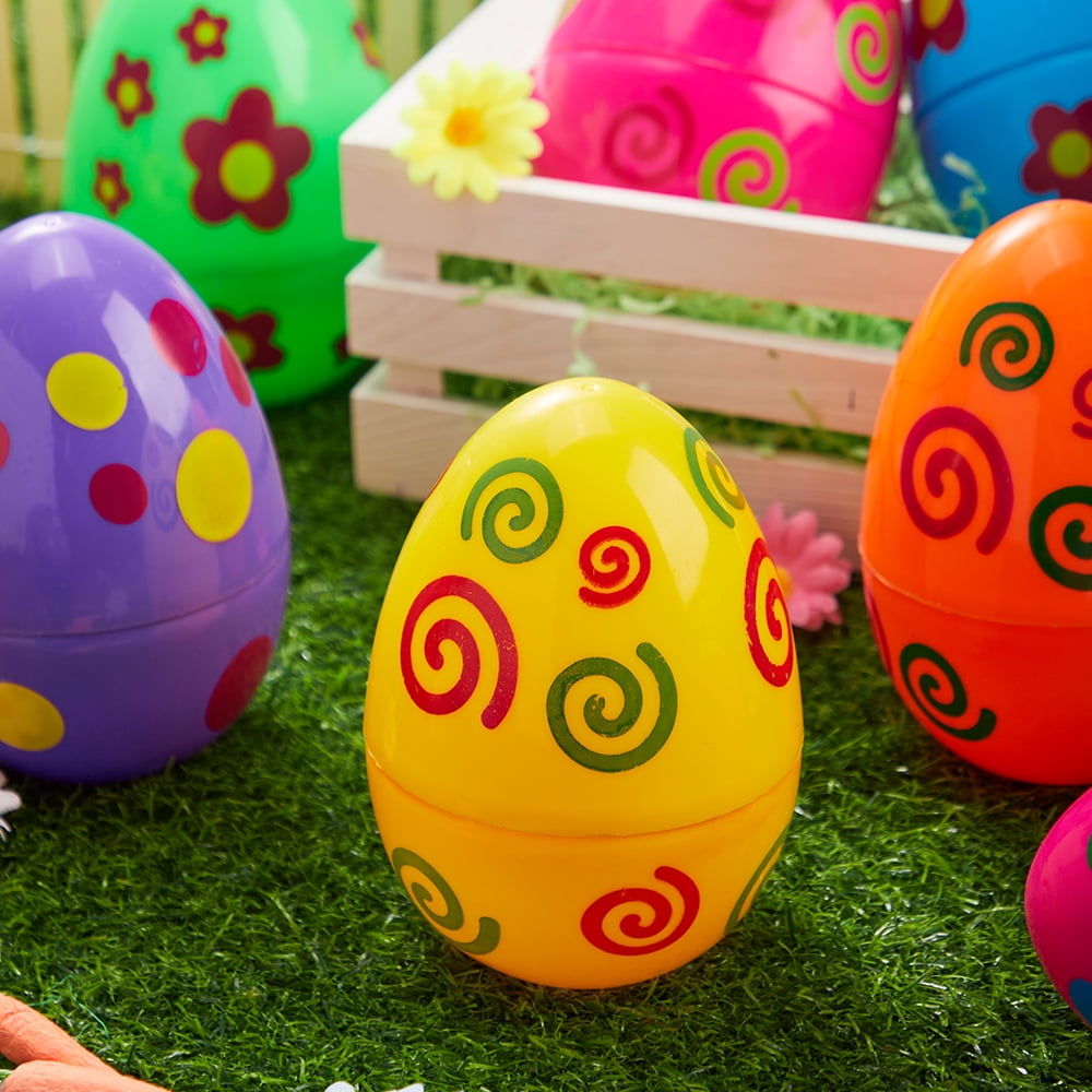 Joyfy 12 Pcs Large Printed Easter Eggs, 6" Jumbo Plastic Empty Fillable for Easter Egg Hunt, Basket Stuffers/Fillers, Filling Treats, Party Favors Supplies, Classroom Prizes