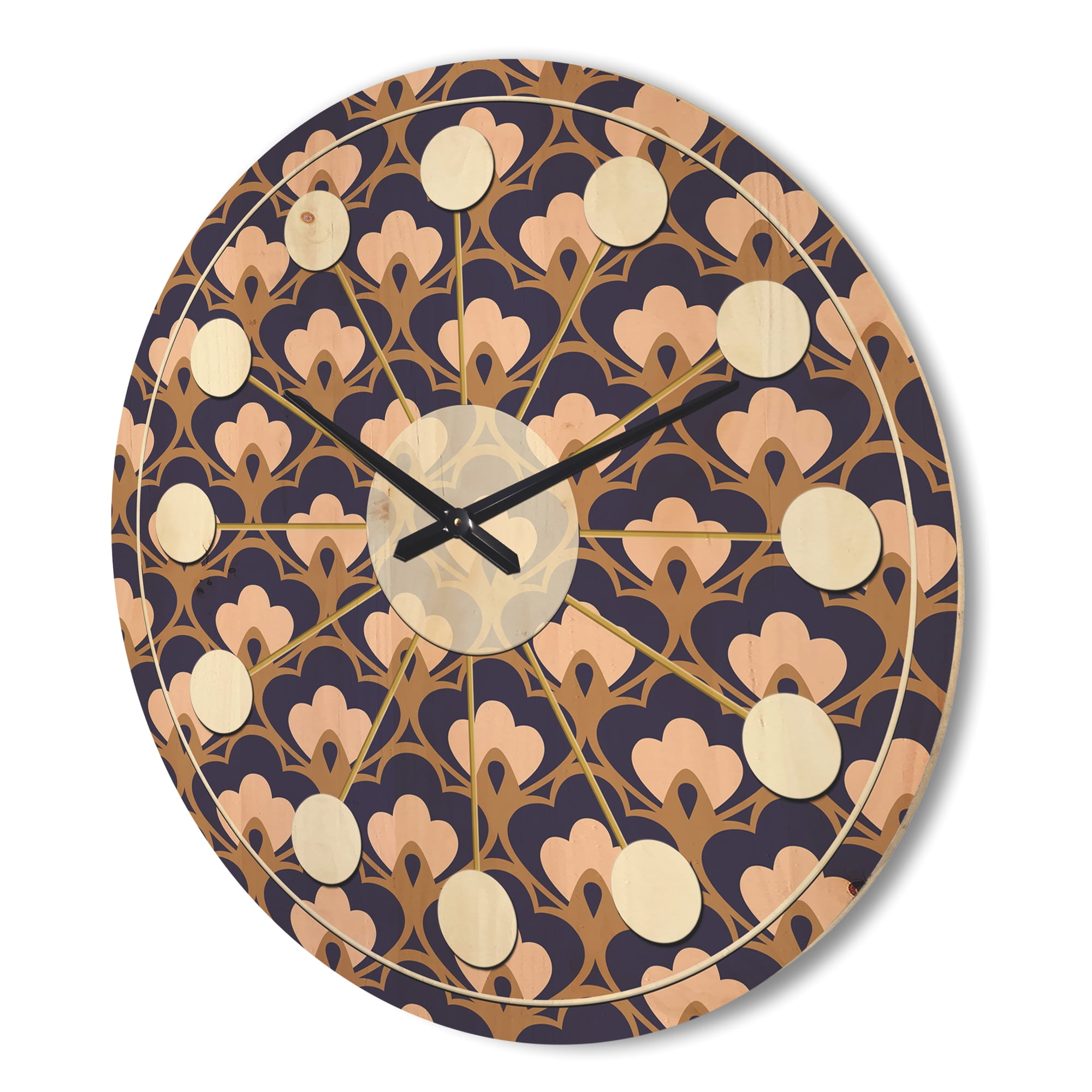 Designart 'Ornamental Retro Design IX' Mid-Century Modern Wood Wall Clock