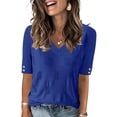 thumbnail image 1 of Jersey AKEWEI para mujer de manga corta con cuello en V, azul real, 1 of 6