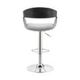thumbnail image 2 of Benson Adjustable Gray Faux Leather and Black Wood Bar Stool with Chrome Base, 2 of 12