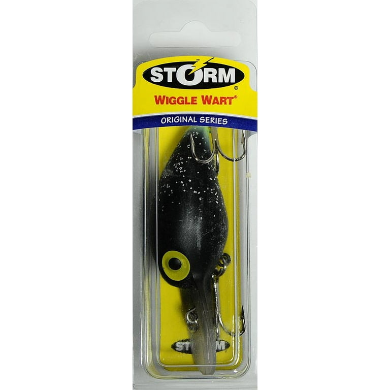 Storm Original Wiggle Wart 2-3/4 Crankbait, Black Glitter & Chartreuse  Tail, 3/4 Oz. 