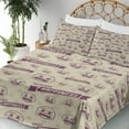 thumbnail image 3 of Ambesonne Emoji Funny Fitted & Top Sheet Set with Sham, Modern Laughing Faces, Plum and Pale Khaki, 3 of 5